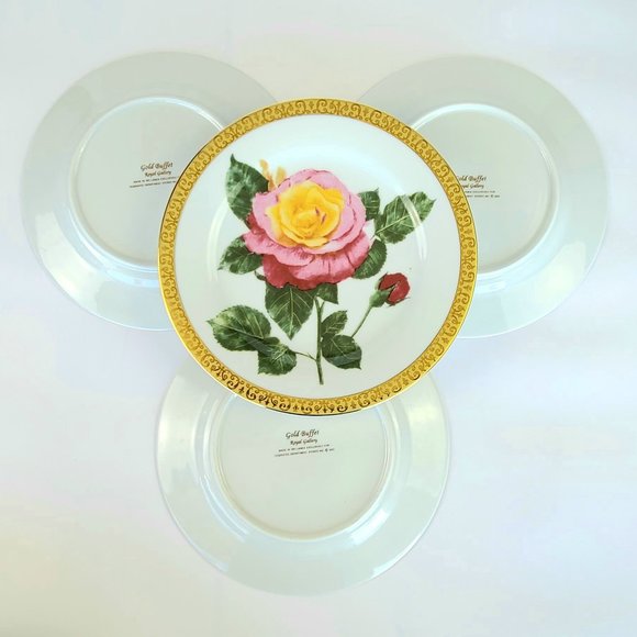 Vintage - Gold Buffet Royal Gallery - Pink Rose Pattern - Salad Plates - 6 - Picture 7 of 12